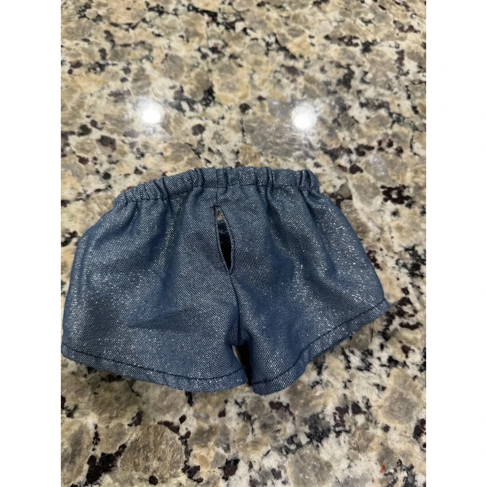 Build-A-Bear Workshop Blue Sparkle Denim Shorts with Tail Hole Logo Button - Picture 3 of 6